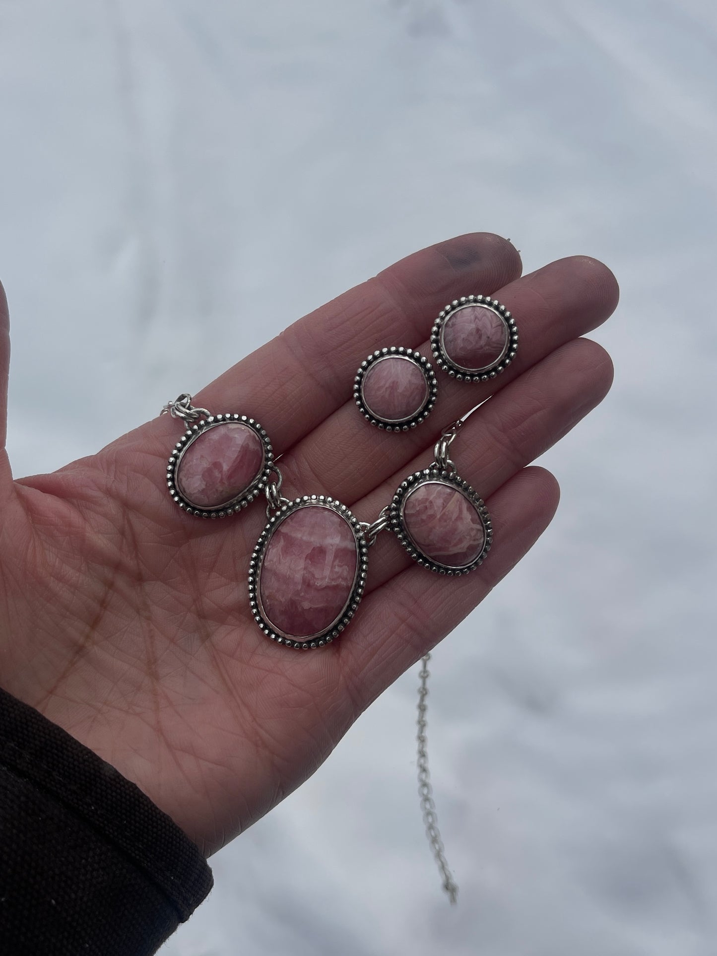 Rhodochrosite 3 Stone Necklace