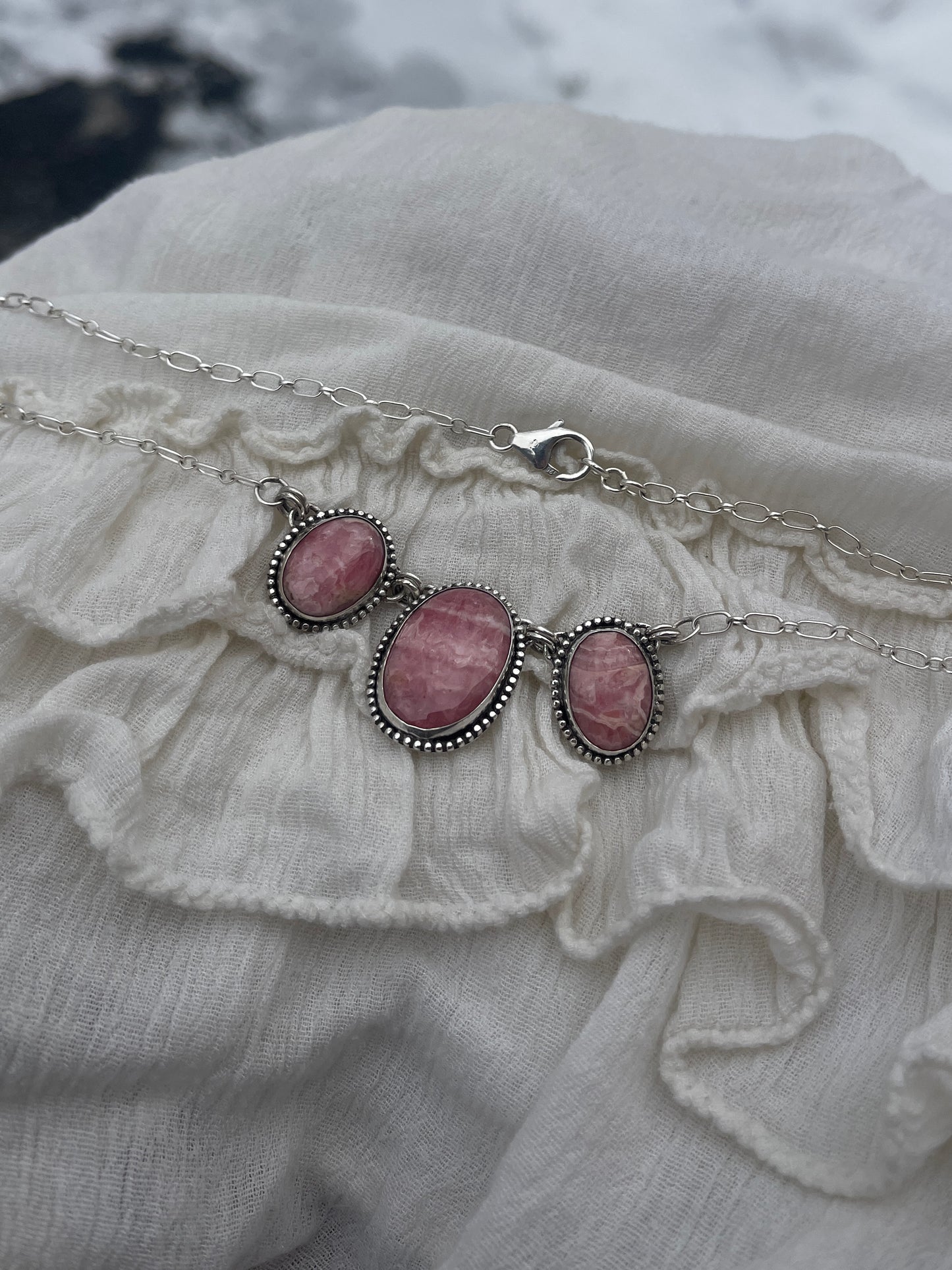 Rhodochrosite 3 Stone Necklace