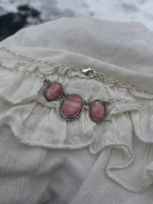 Rhodochrosite 3 Stone Necklace